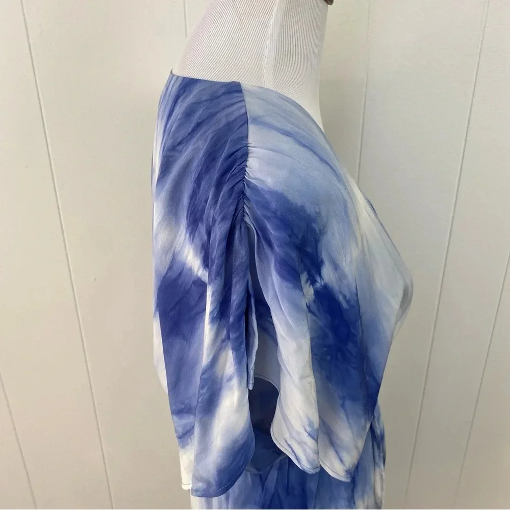 Alice‎ + Olivia Size XS Silk Tie Dye Cloud Print Flowy Button Dress Blue White